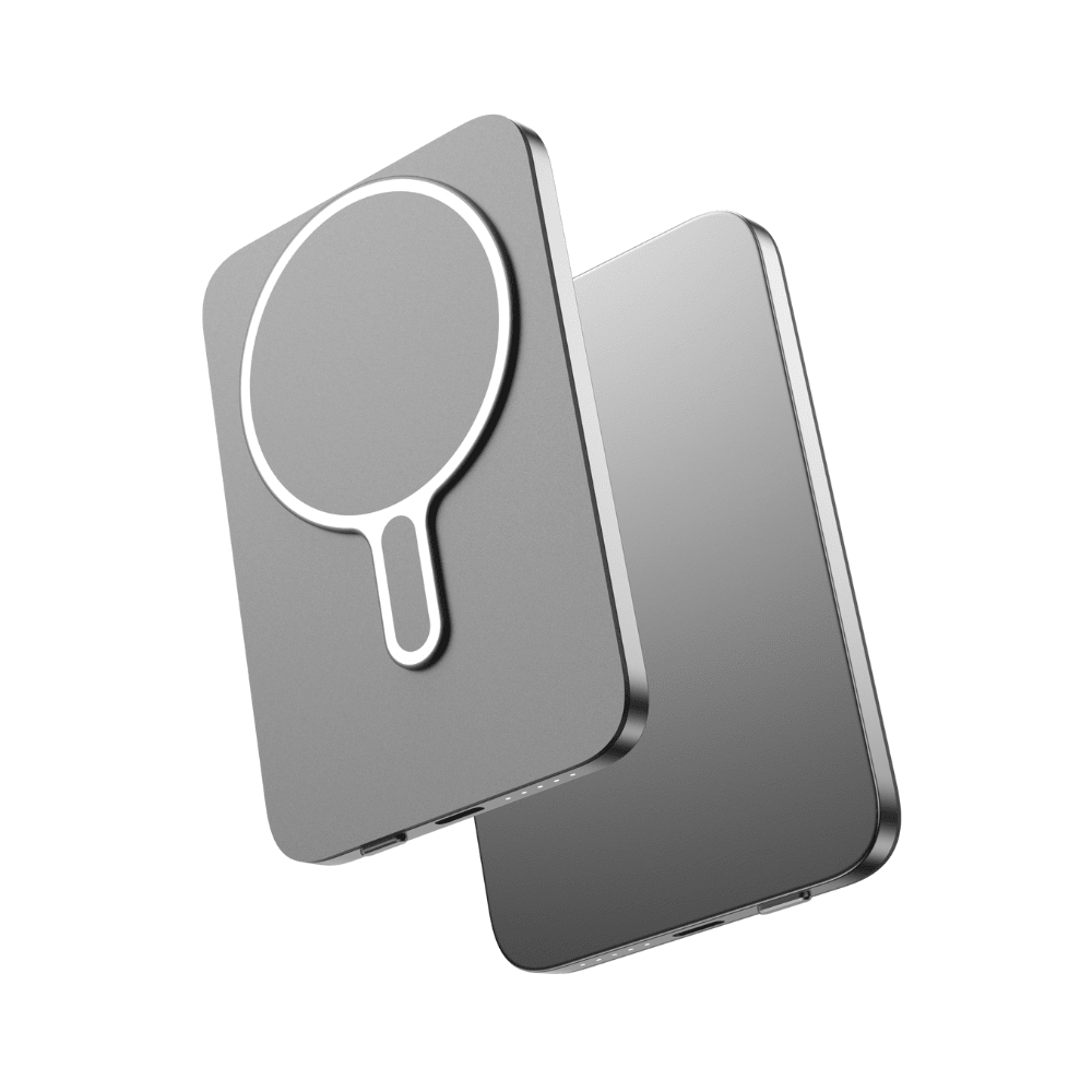 Baterie externă 5000mAh Super Slim, MagSafe 15W, Aluminiu, Light Gray - Voltres