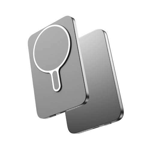 Baterie externă 5000mAh Super Slim, MagSafe 15W, Aluminiu, Light Gray - Voltres